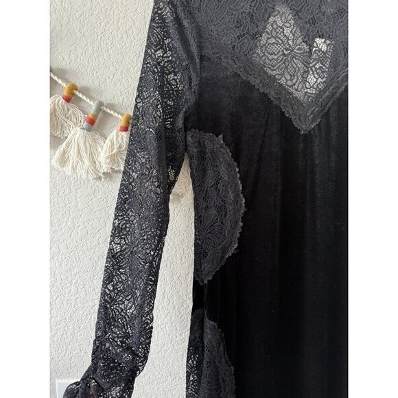 Anthropologie Black Mock Neck Lace Velvet Slip Midi Dress Witchy Whimsygoth NWT - Picture 10 of 12